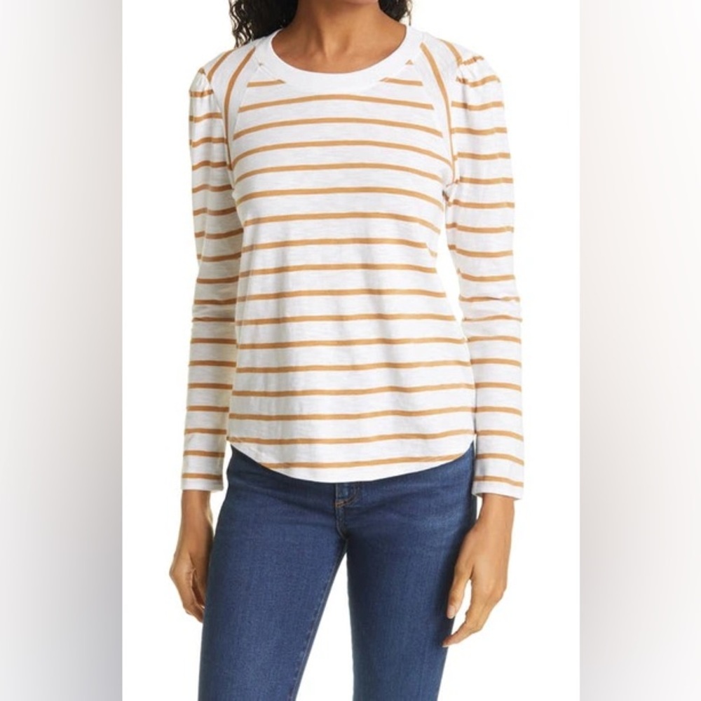 VERONICA BEARD Mason Stripe Puff Sleeve Baseball T-shirt size XS $148 MSRP